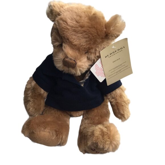 BURBERRY 2010 Fragrances Teddy Bear with Blue Polo Shirt Brown.Soft.NWT New